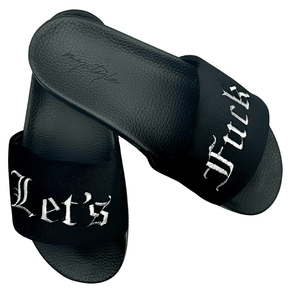 Straight up Mens Velour Verbiage embroidered SLIDE SANDALS - Picture 2 of 2